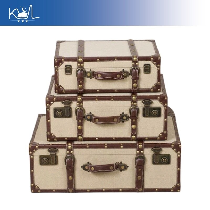 Retro Vintage Trunk Suitcase - Винтажный льняной сундук для хранения, состаренный,