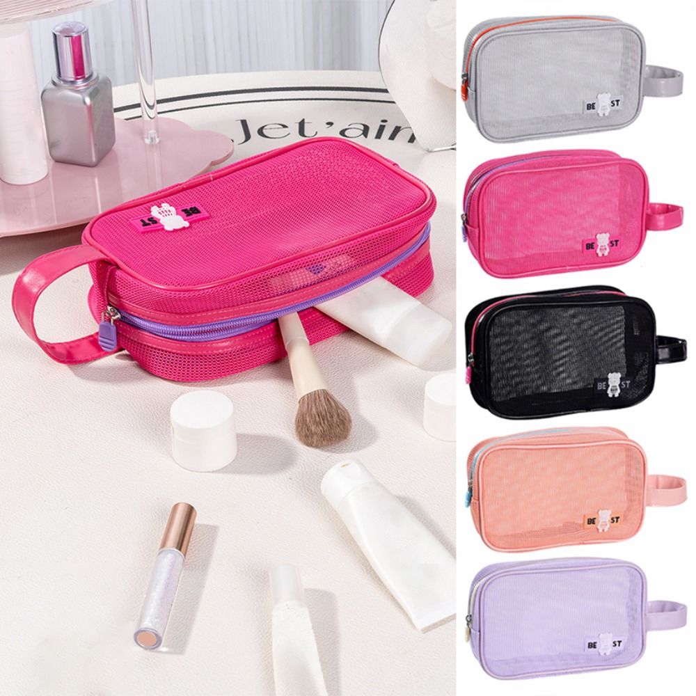 Cosmetic Bags - Прочная сетчатая косметичка с ручкой, большая