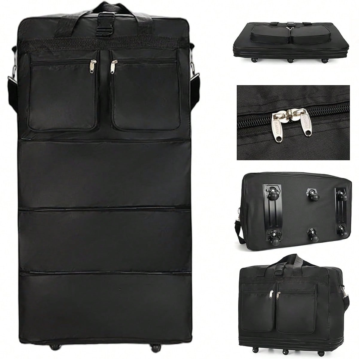 Foldable Rolling Luggage Bag - Черная дорожная сумка на колесиках, расширяемая