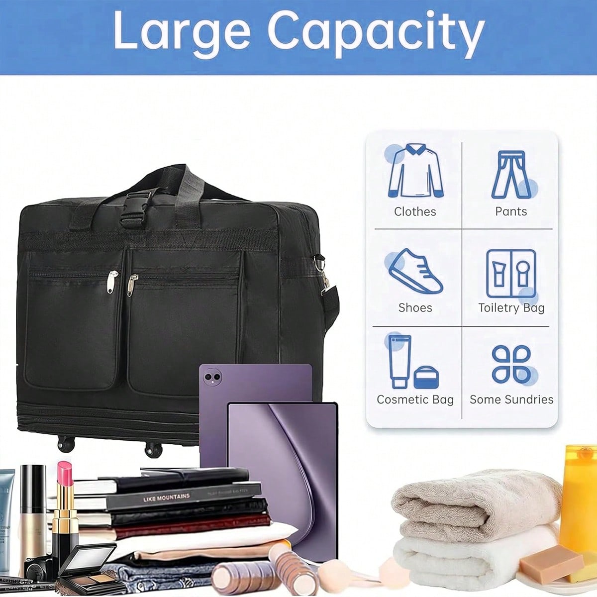 Черная дорожная сумка на колес – обзор и цена Foldable Rolling Luggage Bag