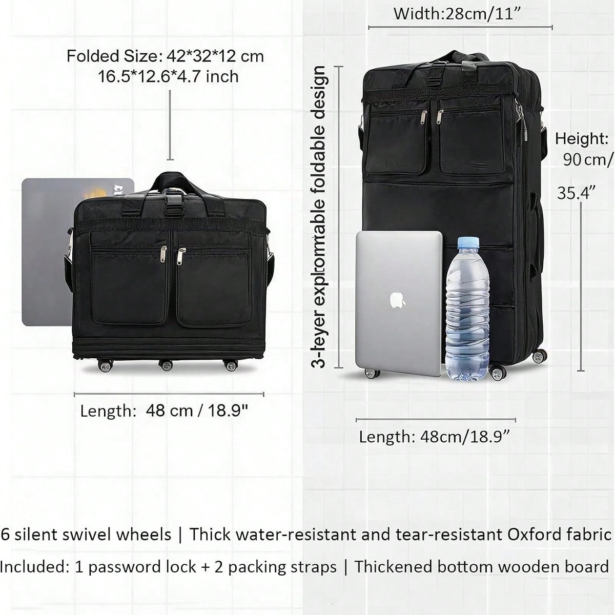 Черная дорожная сумка на колес – обзор и цена Foldable Rolling Luggage Bag